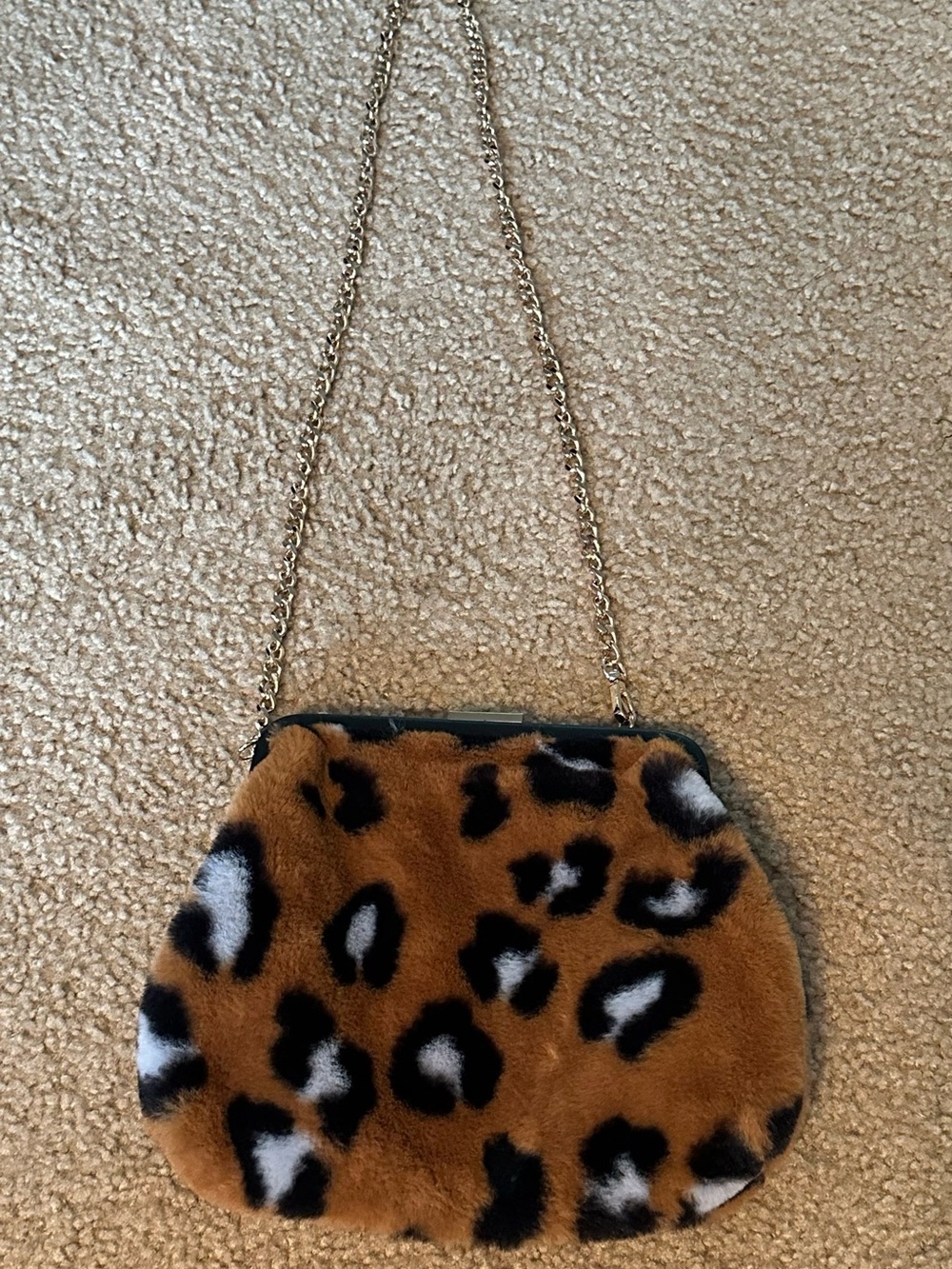 Zara Leopard Print Faux Fur Chain Shoulder Bag - leopard print
